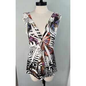 Boston Proper Blouse Top MED Multicolor Butterfly Art To Wear Fairycore